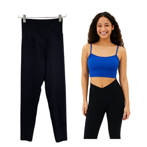 Offline Aerie Leggings Women Medium Black Waffle Crossover Real Me High Waisted - Picture 1 of 14
